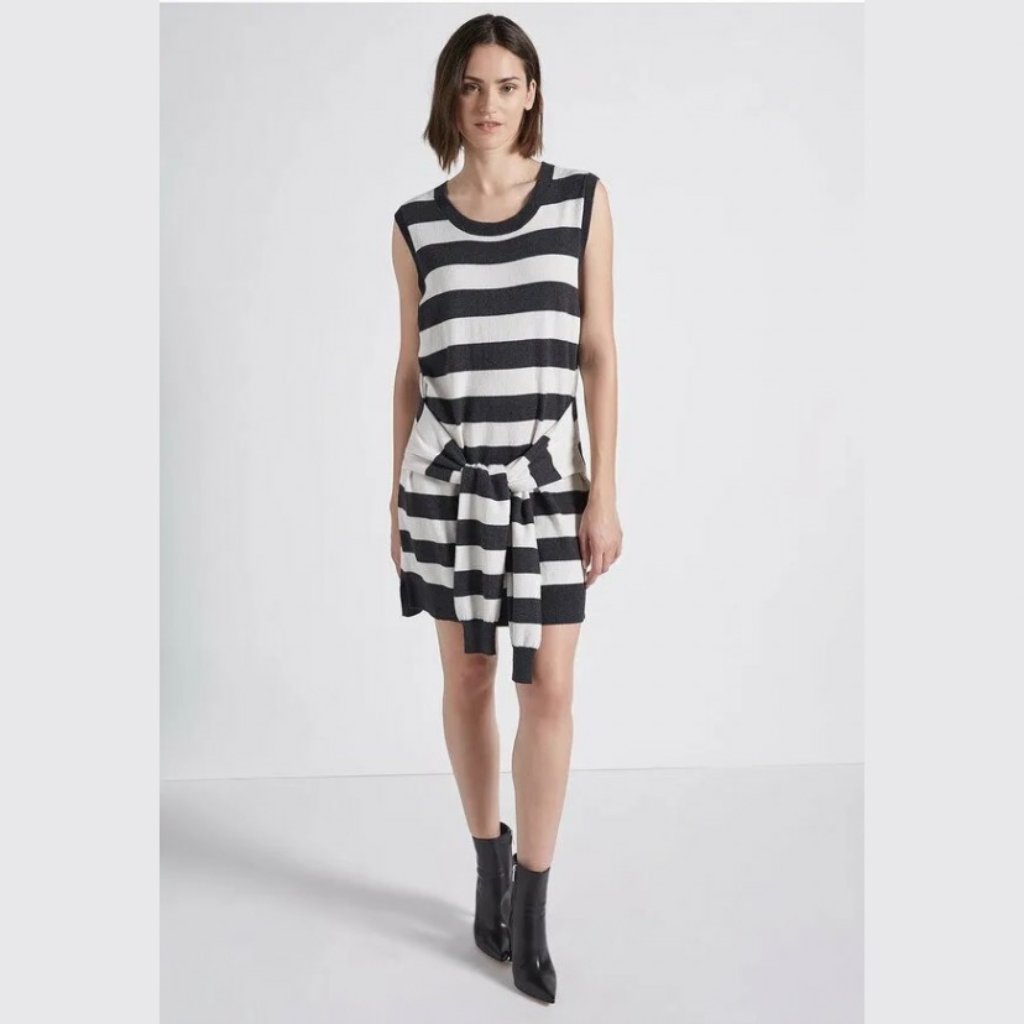 Current Elliott The Suns Out Sweater Dress Grey White Striped Women Size 1 Small